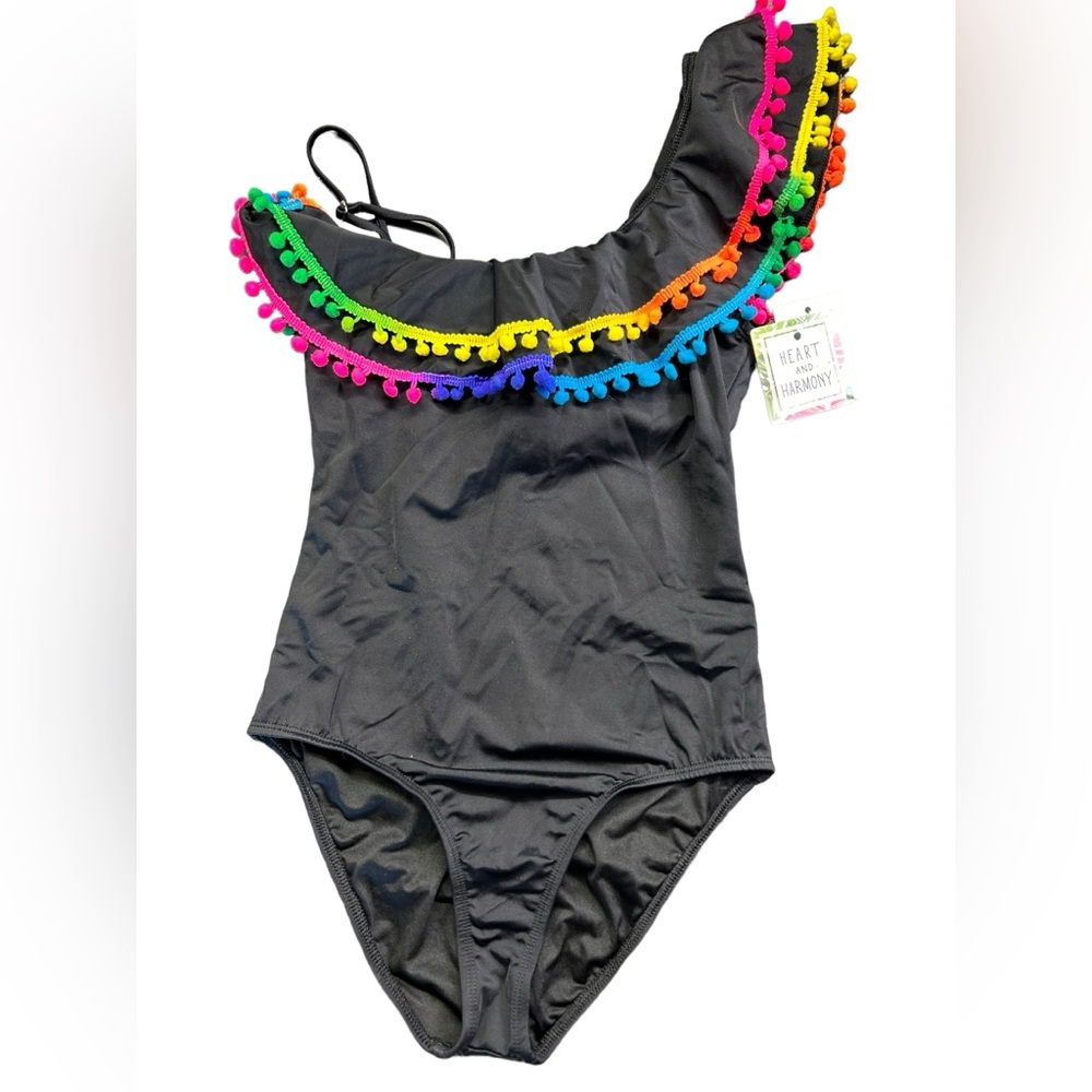 HEART & HARMONY girls one piece one ruffle accent shoulder swimsuit size 12 NWT